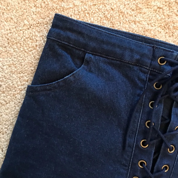 Forever 21 Blue Lace Up Mini Skirt High Waist Bodycon Womens Size Small - Picture 9 of 11
